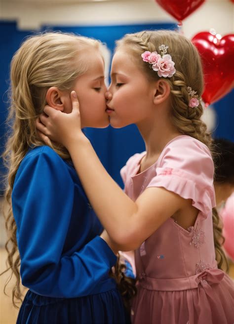 Lexica A Year Old Blond Girl Kisses Her Best Girlfriend During Her