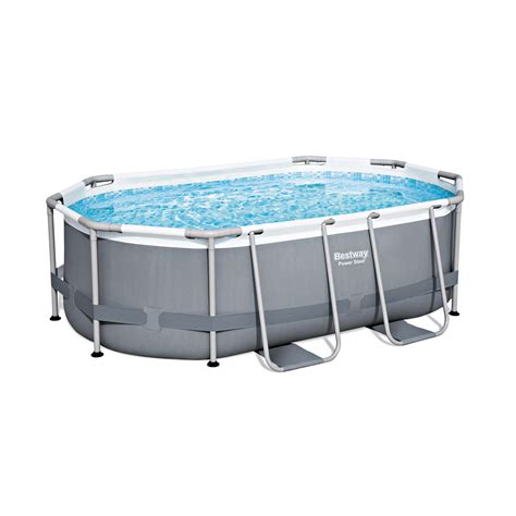 Bestway Power Steel Frame Pool Komplett Set Mit Filterpumpe Grau Oval