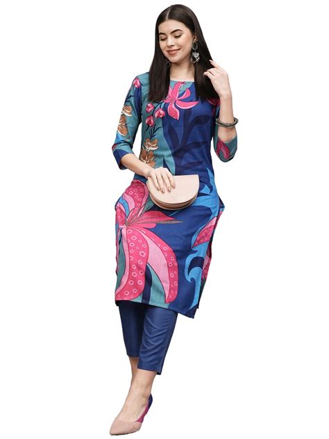 Buy ANNI DESIGNER Women S Cotton Blend Printed Straight Set YUP Blue