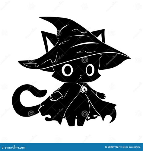 Cute Kawaii Black Cat In Witch Hat Stock Vector Illustration Of