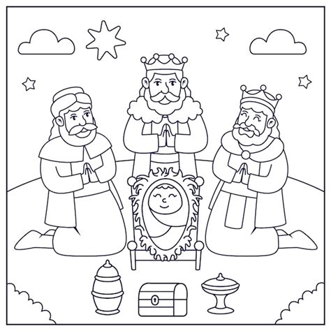 Free Vector | Hand drawn coloring page illustration for reyes magos