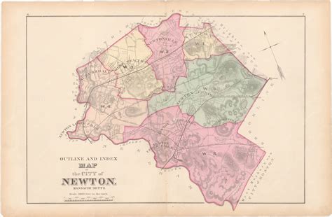 Newton Massachusetts 1874 Index Map Wardmaps Llc