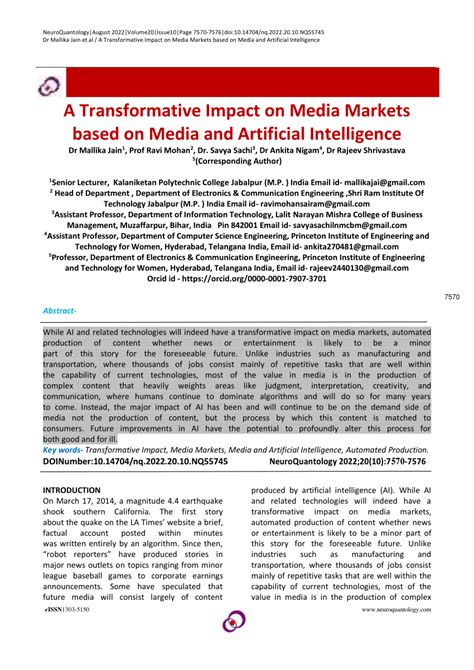 Pdf A Transformative Impact On Media Markets Based On Media And Artificial Intelligence Orcid