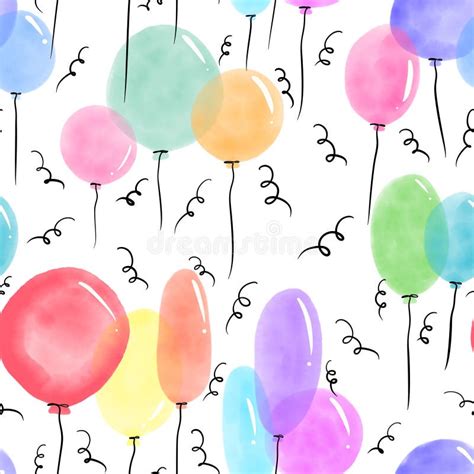 Watercolor Festive Balloons Seamless Birthday Cartoon Pattern For