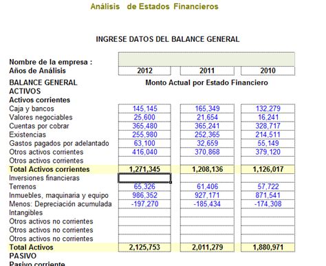 An Lisis De Estados Financieros En Excel Material Educativo