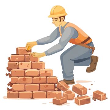 Flat Color Style Cartoon Bricklaying Bricklaying Brick Objects PNG