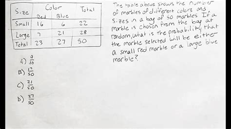 The Table Above Shows The Number Of Marbles Of Different Colors And