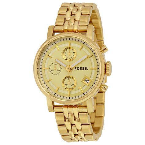 Fossil Boyfriend Chronograph Gold Dial Gold Tone Ladies Watch Es2197