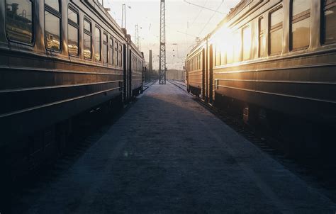 Wallpaper sunset, railways, Trains, tracks, wagons, stations images for ...