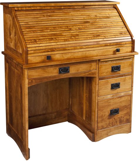 42 Inch Mission Roll Top Desk | Amish Solid Wood Roll Top Desk