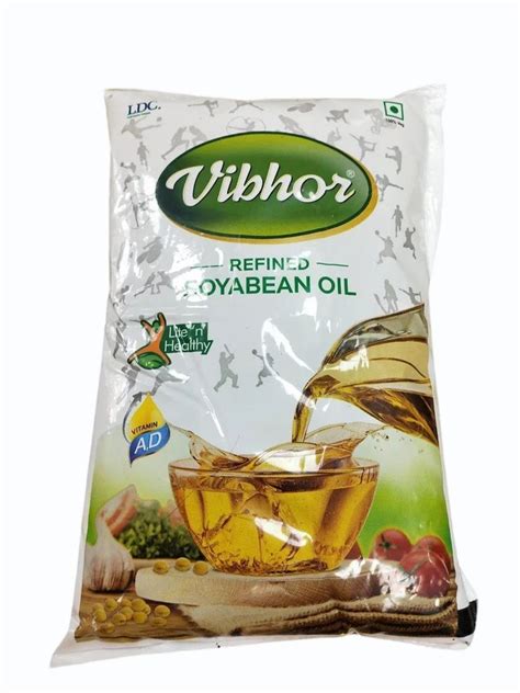 Soybeans 1L Vibhor Refined Soyabean Oil Packet Packaging Size 1