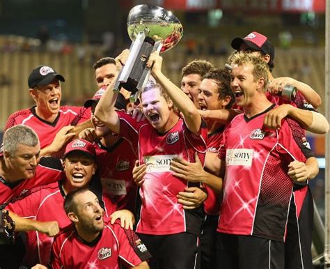 The Sydney Sixers celebrates the final with BBL trophy ...