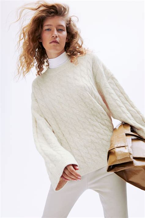 Oversized Cable Knit Jumper Light Beige Marl Ladies Handm Hk