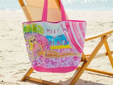 Xl Lilly Pulitzer Canvas Tote Meet Me At The Beach Palm Beach