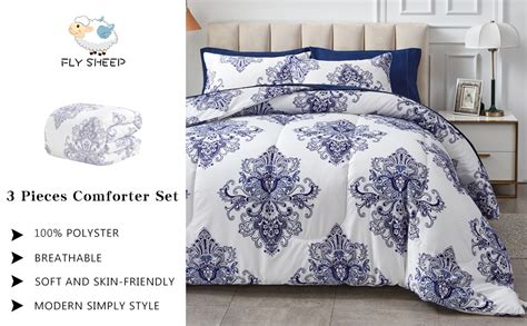 Amazon FlySheep 3 Piece Modern Comforter Set Queen Size Blue