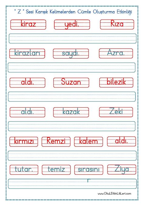 Z Sesi Kar K Kelimelerden C Mle Olu Turma Etkinli I Okul