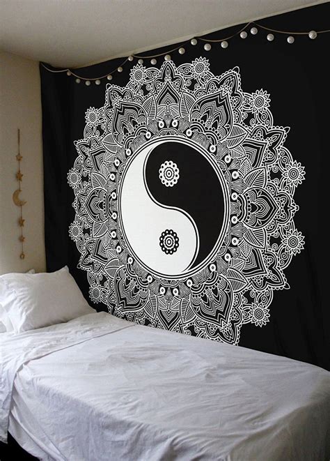 Black And White Yin Yang Mandala Tapestry