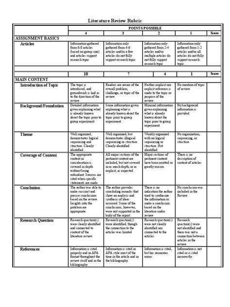 Literature Review Rubric Pdf Grammar Apa Style