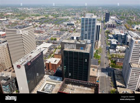 Aerial View Of Downtown Columbus Ohio Looking East Down Broad Street