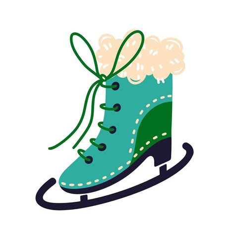 Ice Skate Vector Icon Winter Green Shoe With Fur Lacing Blade Flat