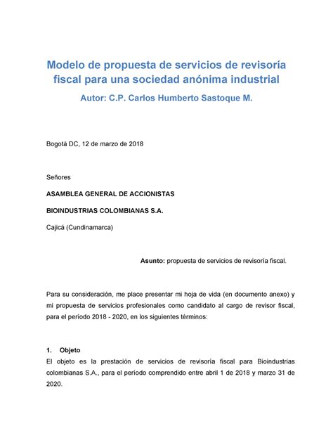 Revfiscal Leccion Modelo De Propuesta De Servicios De Revisoría