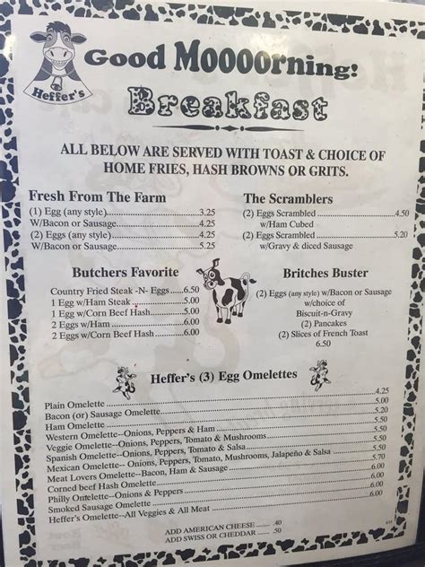 Menu at Heffer's Kountry Cafe, Ormond Beach, 603 S Yonge St