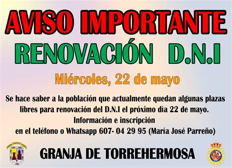 Aviso Importante Dni Ayuntamiento De Granja De Torrehermosa