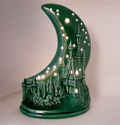 Moon And Unicorns Night Light Ceramic Handmade Green Glaze Ready To Ship