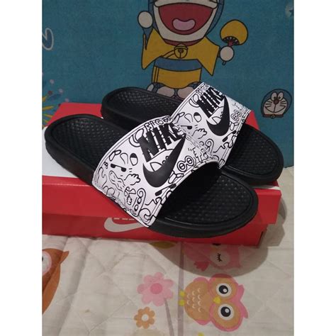 Jual Promo Sandal Selop Murah Pria Nike Benassi Black N White