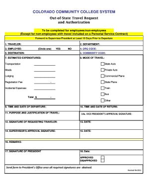 Fillable Online Out Of State Travel Request Form 2011 Xlsx Fax Email