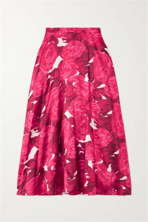 VALENTINO GARAVANI Floral Print Duchesse Satin Midi Skirt NET A PORTER