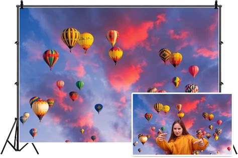 Amazon Eainb Colored Hot Air Balloon Backdrops Sunset Backgrounds