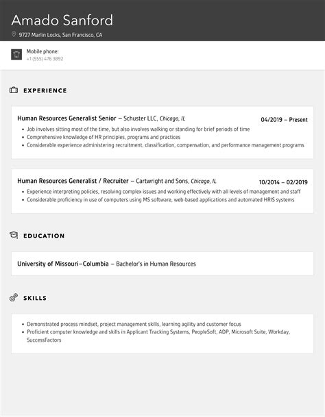 Human Resources Generalist Resume Samples Velvet Jobs