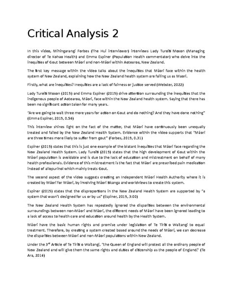 Critical Analysis 2 - i believe this is one of the assignments/ essays