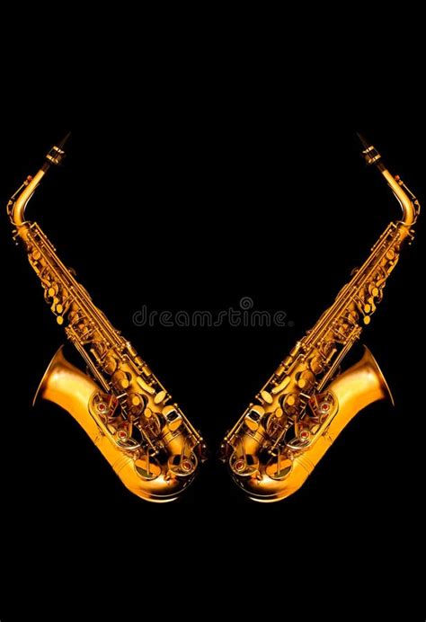 Vertically Mirrored Golden Matte Finished Alto Saxophones On Black