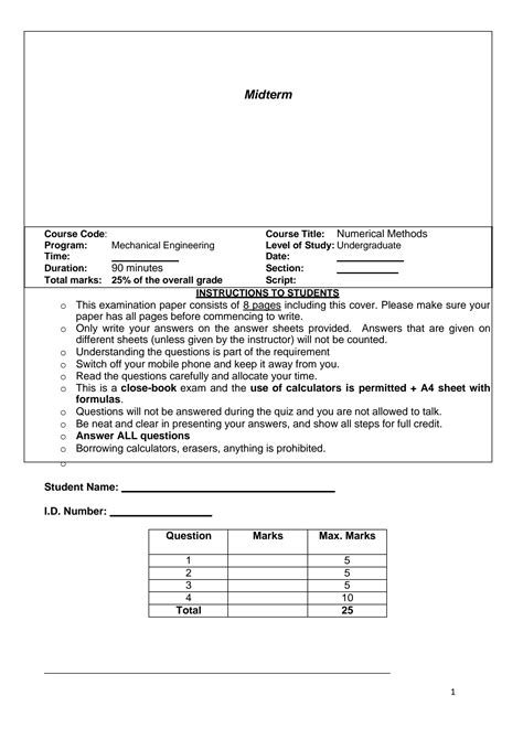 Solution Numerical Methods Midterm With Solution Studypool