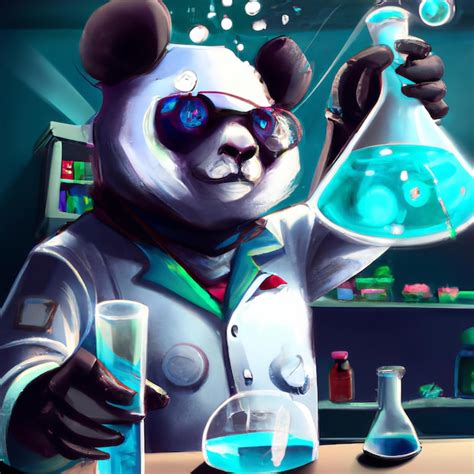 Premium Photo Panda Mad Scientist Mixing Sparkling Chemicals Digital Art