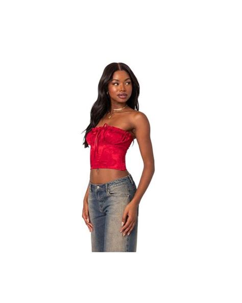 Edikted Elaine Satin Corset Top In Red Lyst