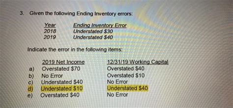 Solved Given The Following Ending Inventory Errors Year Chegg