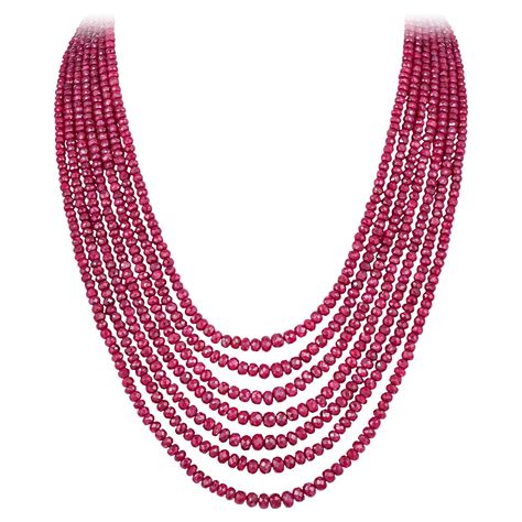 Important 560 Carats Ruby Bead Multi Strand Necklace 16 Inches For Sale