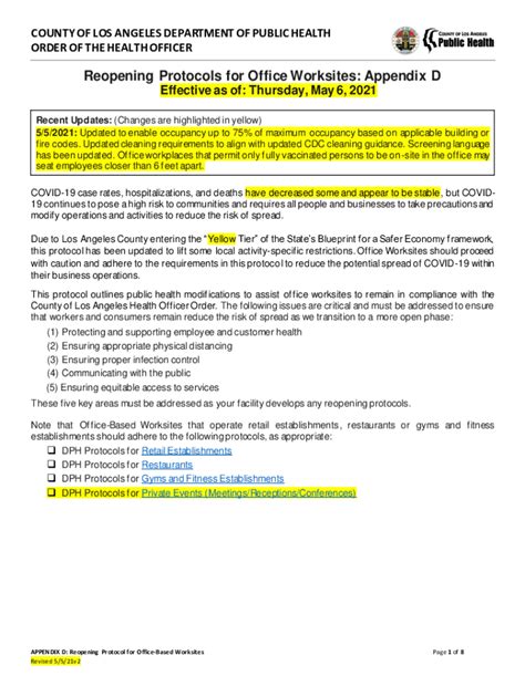 Protocols For Office Worksites Appendix D 2021 2024 Form Fill Out And