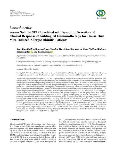 PDF Serum Soluble ST2 Correlated With Symptom Severity And Clinical