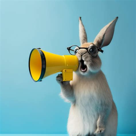 Premium Photo Cool Bunny Holding And Screaming Into Loudspeaker On Blue Background Business