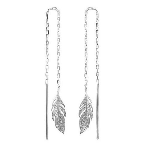 Boucles D Oreilles Traversantes Cha Nes Avec Plume Tombante Argent