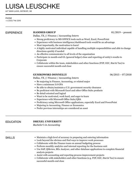 Finance Accounting Intern Resume Samples Velvet Jobs