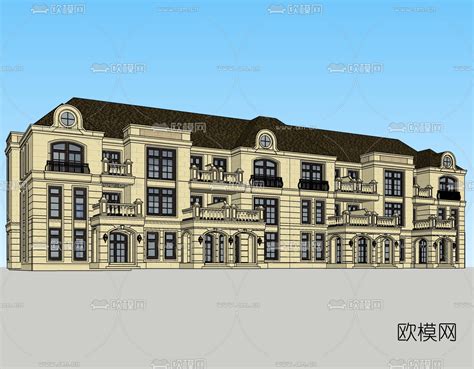 法式连排别墅免费su模型下载id10630347sketchup模型下载 欧模网