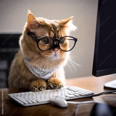 cat  glasses   computer keyboard  cat    monitor