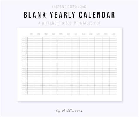 Yearly Planner Printable on 1 Page Undated Yearly Calendar - Etsy