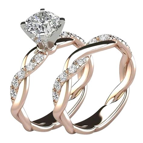 Clearance EQWLJWE Wedding Bands Engagement Rings Women 14K Rose Gold Cubic Zirconia Promise Her ...