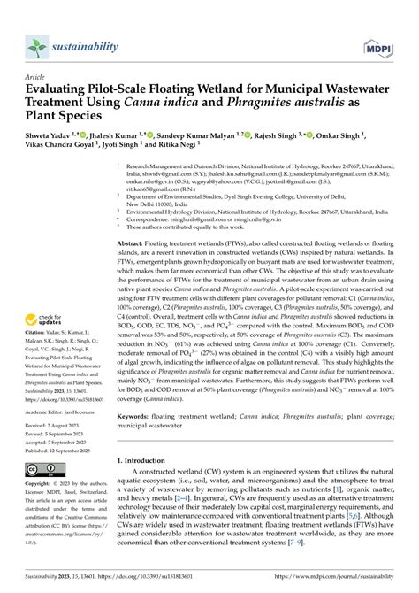 Pdf Evaluating Pilot Scale Floating Wetland For Municipal Wastewater